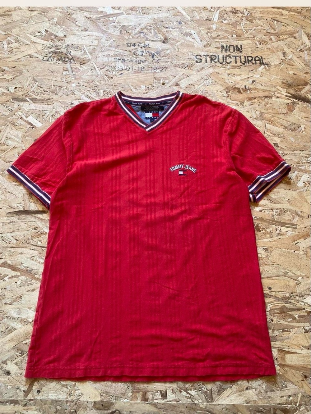 Tommy Hilfiger 2002 Red V-Neck Short Sleeve Tee with Contrast Trim